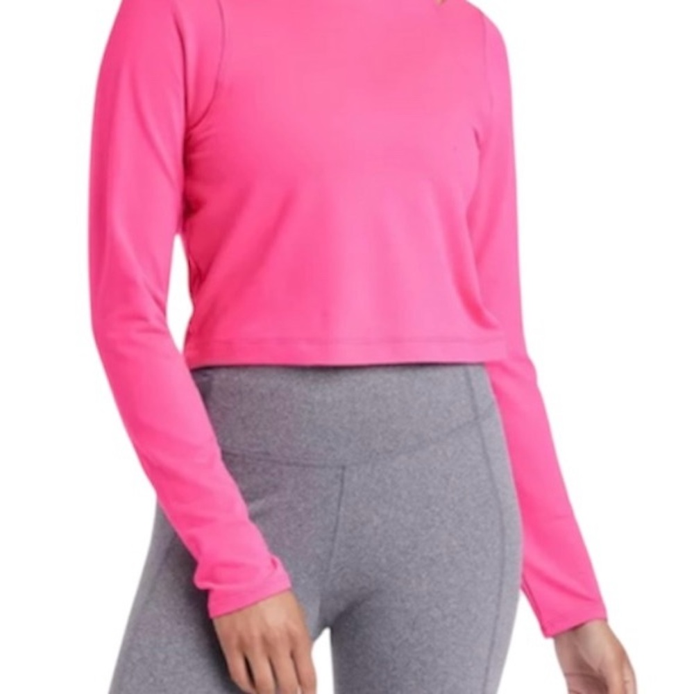 NWT in motion Size L Women's Pink Long Sleeve open shoulder crop, odor resistant
